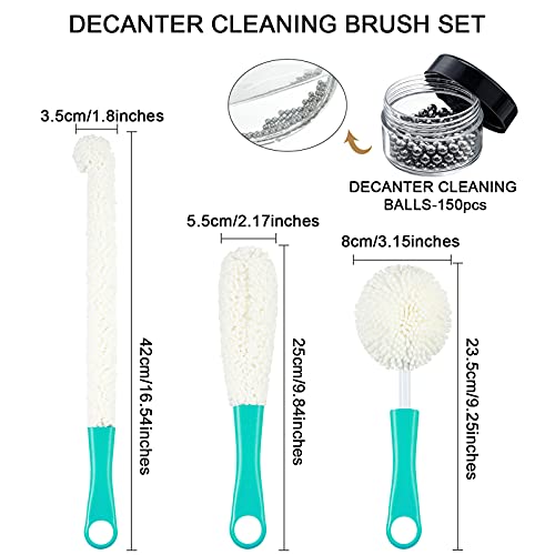 Boao 3 Pcs Decanter Cleaning Brush Wine Glass Decanter Flexible Bottle Brush Set with Cleaning Beads Household Tools for Bottle Goblets Glasses Cups (Blue) - color: Green