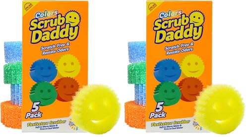Scrub Daddy Scratch-Free Multipurpose Kitchen Sponges - Bulk Dish Sponges for Kitchen, Bathroom, Household Cleaning & More - Made with BPA-Free Polymer Foam (5 Count) (Pack of 2) - color: Exclusive Scrub Daddy Colors, size: 5 Count (Pack of 2)