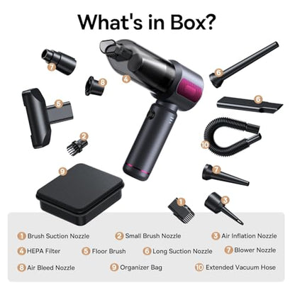 REWONDER Car Vacuum Cleaner High Power, 22000Pa Vacuum Cleaner & 110000RPM Air Duster, Handheld Vacuum with 7800mAh Battery, Storage Bag & Multi-Nozzles for Car, Home, Office - color: Purple