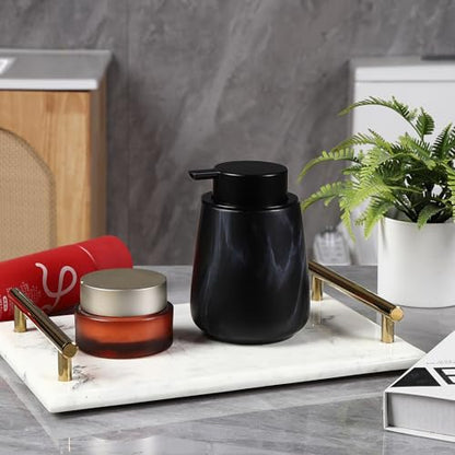 12Oz Ceramic Liquid Soap Dispenser - Modern Lotion Hand Soap Dispenser with Easy-to-Press Black Pump, Reusable and Refillable Dish Soap Dispensers for Bathroom & Kitchen, Marble Black - color: Marble Black, style: Liquid Pump