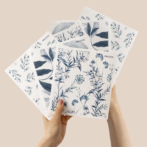 RECYCO Swedish Dishcloths for Kitchen | 6 Pack Foggy Blue Washable Dish Rags | Cellulose Reusable Cleaning Paper Towels | Absorbent Counter Dish Cloth Sponge Kitchen Wipes, 8" L x 7" W - color: Foggy Blue - 6 Pack
