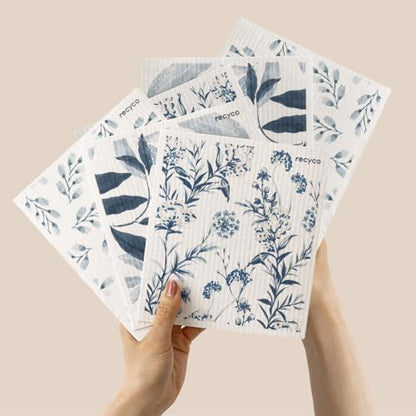 RECYCO Swedish Dishcloths for Kitchen | 6 Pack Foggy Blue Washable Dish Rags | Cellulose Reusable Cleaning Paper Towels | Absorbent Counter Dish Cloth Sponge Kitchen Wipes, 8" L x 7" W - color: Foggy Blue - 6 Pack
