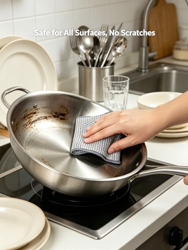 12 Pack Silver Metal Mesh Dish Washing Cloths, Tightly Woven Scrubber Pads for Kitchen Cleaning, Reusable Wire Rags for Pots Pans and Cookware, 20cm Square Size