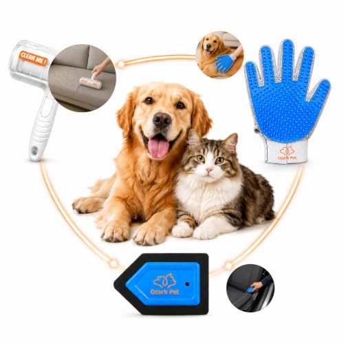 Pet Hair Removal for Home & Car 3-in-1 – Reusable Dog & Cat Removal Kit with Pet Tool, Glove, Mini Detail Cleaning & Furniture Hair Remover for Couch, Upholstery & Car Seats (Blue, Combo 3-in-1) - color: Blue, size: Combo 3-in-1