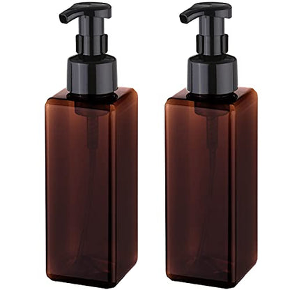 UUJOLY Foaming Soap Dispenser 1L (33.8oz) Refillable Plastic Pump Bottle for Liquid Soap, Shampoo, Body Wash (2 Pcs) (Amber) - color: Amber, size: 33 oz (2 Pack)