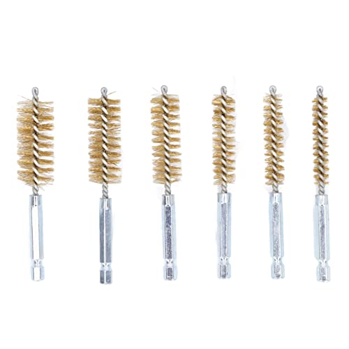 6PCS Brass Bore Cleaning Brush Set 8 19mm Diameter with 1 4 Inch Hex Shank Compatible with Drills for Engine Cylinder Pipe Maintenance - size: Brass Wire (Yellow)