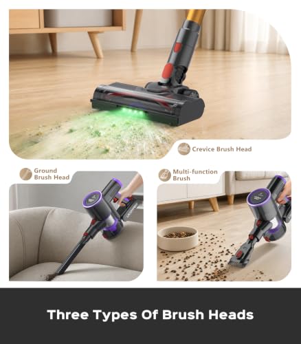 Cordless Stick Vacuum Cleaner: 550W 50KPA 45Mins with Powerful Suction, Self-Standing Lightweight Wireless Rechargeable Handheld Vacuum with Touch Screen for Home Pet Hair/Carpets/Floors