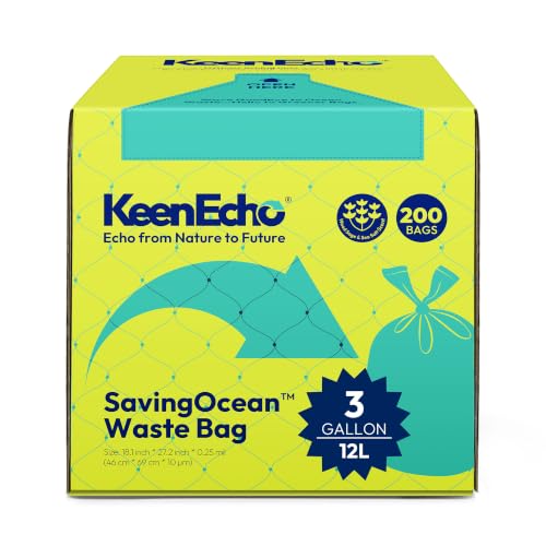 3 Gallon 200 Counts Small Green Trash Bags with Handle, Ocean Fishing Nets Upcycling, Sage & Sea Salt Scented, Plastic Garbage Bags, Waste Bag for Kitchen, Bathroom, Office and Pets - color: 3 Gal, size: 1 Dispenser Box(4 Rolls)