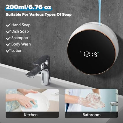 Automatic Soap Dispenser Liquid Bathroom: Wall Mount Rechargeable Touchless Adjustable Auto Smart Electric Plastic White Soap Dispenser with Clock - Kitchen - Hand Dish Lotion Couple Kids - color: Liquid White