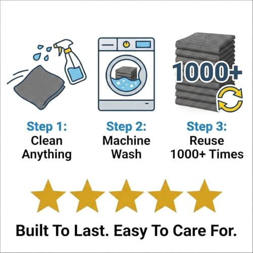 MIRACLEAN Waffle Weave Microfiber Cloths - 12 x 12 inches - Lint Free Cloth, Streak-Free Absorbent Microfiber Glasses Cleaning Cloth, Screens, Dusting & Appliances - 12 Pack Premium Cloth Wipes - size: 12 Pack