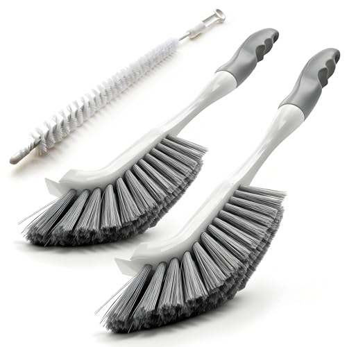 3 Pack Scrub Brush Set, Hard Bristle Brushes for Cleaning Bathroom, Sink, Corner, Stove, Tile Grout, Tight Spaces