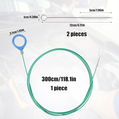 Flexible Tube Cleaning Brush, 118 Inch Long Wire Brush Extra Long Pipe Cleaner Tool with 2pcs Straw Cleaning Brushes for Car Refrigerators Sunroof Sink Drain Dredge Holes