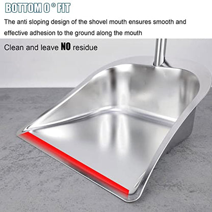Broom and Dustpan Set for Home, Stainless Steel Broom and Dustpan Set with Long Handle, Heavy Duty Dustpan Broom Set Upright Standing Dust Pan Kitchen and Home Indoor Outdoor