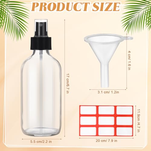 Norme 12 Pcs 8 oz Glass Spray Bottles with Funnels and Labels Refillable Cosmetic Empty Spray Bottles with Sprayer Containers for Essential Oil Cleaning Solutions(Clear,Stylish) - color: Clear, style: Stylish