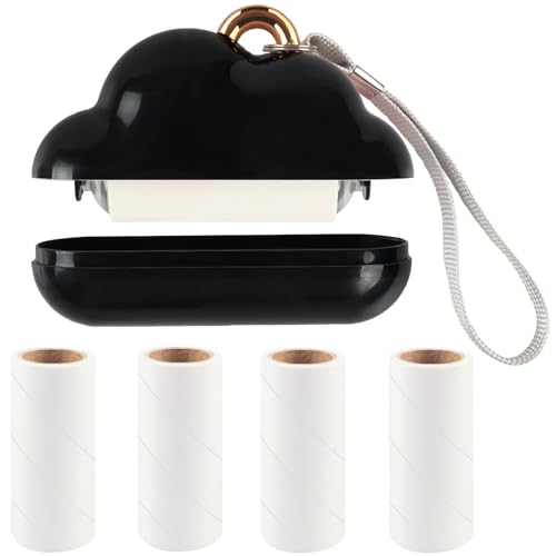 Mini Travel Size Reusable Lint Roller for Clothes & Pets, 150 Refillable Sheets (Black) - color: Black