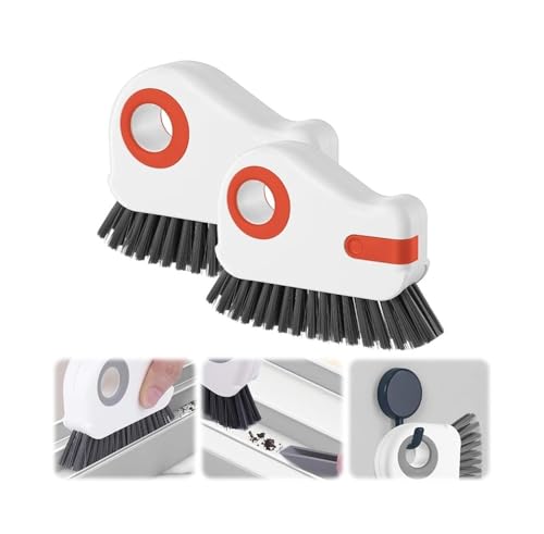 2 in 1 Groove Cleaning Brush, Crevice Brush for Sliding Door Track,Window Track Cleaning Tools, Multifunction Window Track Cleaner with Hard Bristle and Sill(Orange)