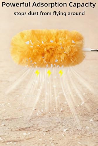 Heavy Duty Duster Refills, Disposable Dusters Kit for Cleaning Dusting Furniture Blind Ceiling Fan, Multi Surface 360 Feather Duster(10)+3FT Extended Handle（1） (Orange) - color: Orange