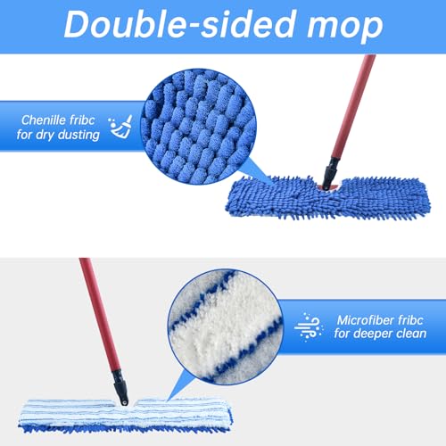 4 Pack Mop Heads Replacements Compatible with O-cedar Dual-Action Flip Mop,Microfiber&Chenille Mop Replace Head for Dry/Wet Use,Double-sided,Reusable and Washable Dust Mop Refills for Floor Cleaning | Double-sided flat mop pads, microfiber and chenille ma