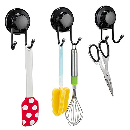 SANNO Suction Cup Hooks, Shower Squeegee Holder, Towel Robe Loofah Holder, Bathroom Kitchen Shower Wall Hooks, Bathroom Accessories, Black (2 Pack) - color: black-2, size: 2 Pack