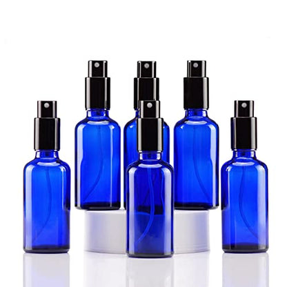 YIZHAO Blue Glass Spray Bottles 2oz, with Small Fine Mist Spray, Metal Cap, Refillable for Essential Oil,Travel,Cleaning,Perfume,Aromatherapy,Makeup – 6 Pcs - color: Blue, size: 50ml-6