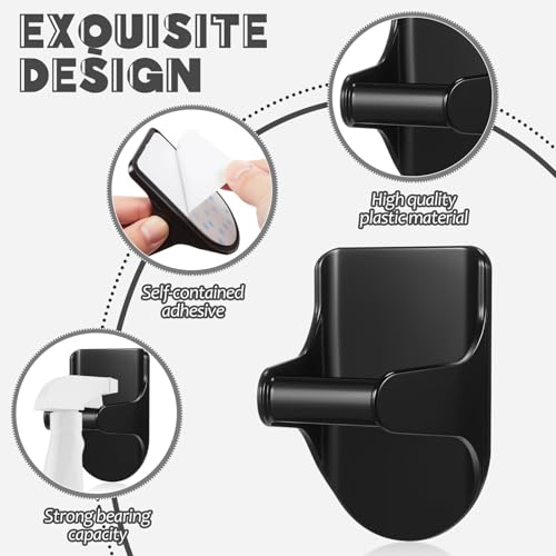 Taiyin 4 Pcs Wall Mount Spray Bottle Hooks Holder Spray Bottle Hanger Adhesive Hook to Create Storage Space Rack Organizer Hanger for Cabinet Kitchen Variety Surfaces (Black) - color: Black