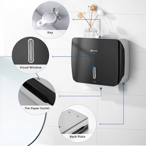 Paper Towel Holder Dispenser Wall Mount,Multifold/Trifold/C Fold Hand Towel Dispenser,Commercial Paper Towel Dispenser for Bathroom Tissue Dispenser,Large Capacity 200 Sheets (Black-3010) - color: Black-3010