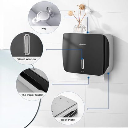 Paper Towel Holder Dispenser Wall Mount,Multifold/Trifold/C Fold Hand Towel Dispenser,Commercial Paper Towel Dispenser for Bathroom Tissue Dispenser,Large Capacity 200 Sheets (Black-3010) - color: Black-3010