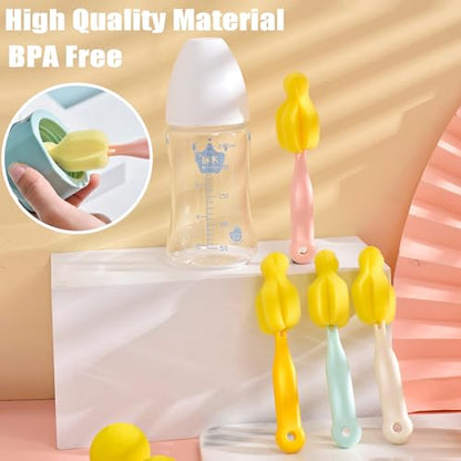 INVODA Cleaning Brush Set, 8PCS Portable Bottle & Nipple Brushes Sponge Material, Soft & Fluffy Texture, Comfortable Grip, Hanging Holes, BPA Free, Ideal for Baby Bottles & Cups - color: Brush+4 Nipple Brush