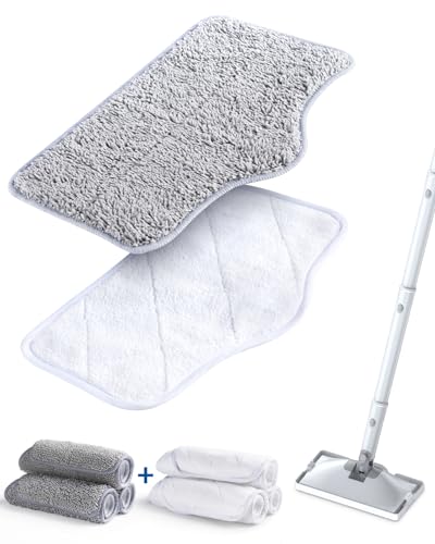 LABIGO Steam Mop Replacement Pads - 6 Pack Machine Washable Microfiber Cloths, Reusable Carpet Cleaning Pads - color: Grey and White