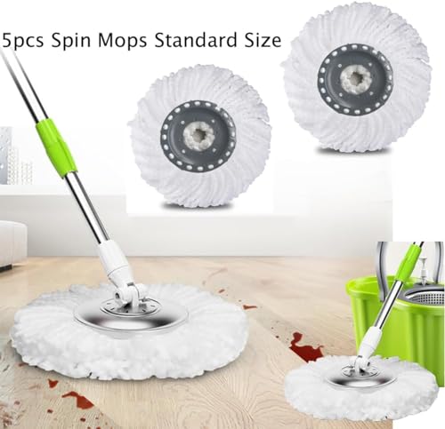 YWSHF 5 PCS Spin Mop Heads Replacement Refill for Old Hurricane Mr.Clean 360 Spin Magic Rotating Round Mop Microfibre Universal Spin Mop Heads Clean Mop Head Refill for Standard Mops (White-5PCS)