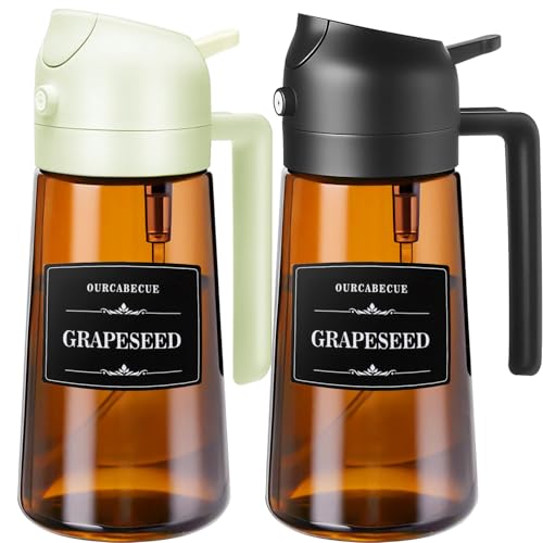 OURCABECUE Kitchen Upgraded Made Oil Sprayer for Cooking, Dark Brown 2 in 1 Spray and Pour Mist Olive Oil Dispenser 16oz 470ml Glass Oil Spray Bottle, Air Fryer (White + Black) - color: White + Black