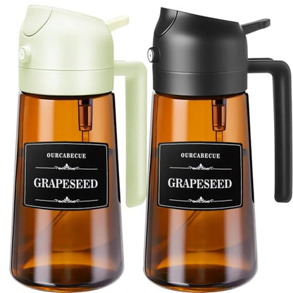 OURCABECUE Kitchen Upgraded Made Oil Sprayer for Cooking, Dark Brown 2 in 1 Spray and Pour Mist Olive Oil Dispenser 16oz 470ml Glass Oil Spray Bottle, Air Fryer (White + Black) - color: White + Black