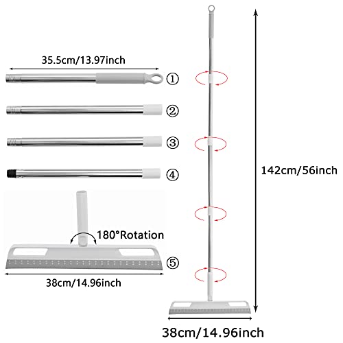 Multifunction Rubber Air Broom, Silicone Floor Squeegee with 56" Long Handle, Rubber Sweeper, Air Broom for Floor Bathroom Kitchen Shower Tile Pet Hair Fur Marble Glass Water Window Foam Clean (Grey) - color: Gray
