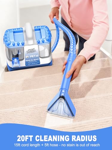 Portable Carpet & Upholstery Cleaner Machine for Pets, Spot, Stain, Couch Cleaner Machine with Powerful Suction and and Cleaning Solution, Car/Auto Detailer, Lightweight Compact Design, Blue - color: Blue w/ Cleaning Solution