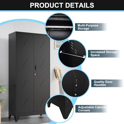 Metal Storage Cabinet, 75" Cleaning Tool Cabinet with Locking Door, Tall Storage Sheds Tool Organizer, Large Broom Cabinet for Bathroom, Laundry Room, Kitchen, Pantry, and Humid Environments - size: 75" Cabinet
