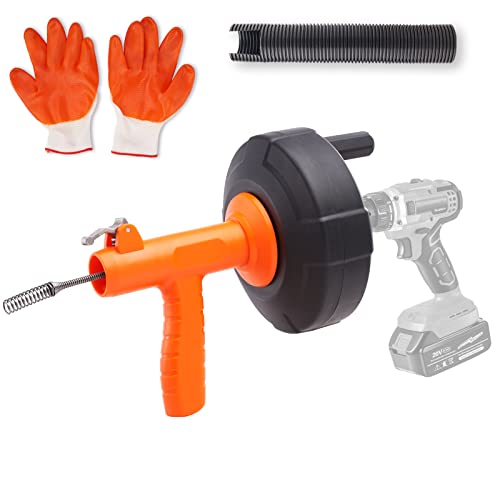 VEVOR Drain Auger 25Ft, Plumbing Snake Auto Feed, Plumbers Snake with Drill Attachment, Pipe Snake Drain Clog Remover for Kitchen Bathroom Shower Sink with Protective Hose and Gloves - style: Auto-Feed