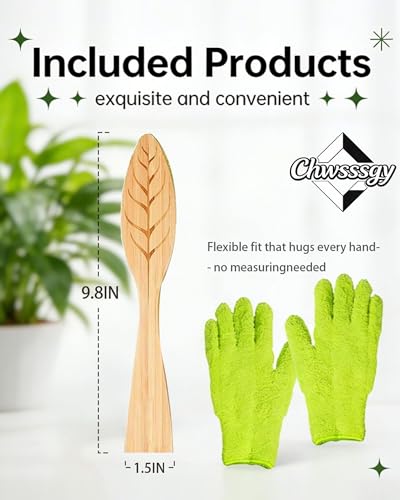 3-Piece Plant Leaf Cleaning Set, Includes 1 Microfiber Cleaning Tongs and 2 High-Density Dusting Gloves, Washable Reusable Houseplant Care Kit for Foliage, Window Blinds & Delicate Home Dusting