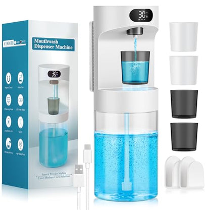 Automatic Mouthwash Dispenser for Bathroom,20.29 oz Touchless Electric Mouth Wash Dispensers Bathroom Accessories Set with 4 Magnetic Cups,4 Modes Wall Mounted Mouth Wash Dispenser for Home - color: White