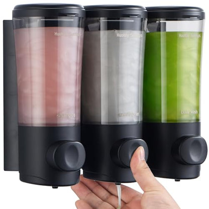 Shampoo and Conditioner Dispenser No Drill Shower Soap Dispenser Wall Mounted Shower Dispenser 3 Chamber with Upgrade Smooth Pump Head Bathroom Body Wash Soap Dispenser Set 450ml*3 Black - color: Black 3 Chamber