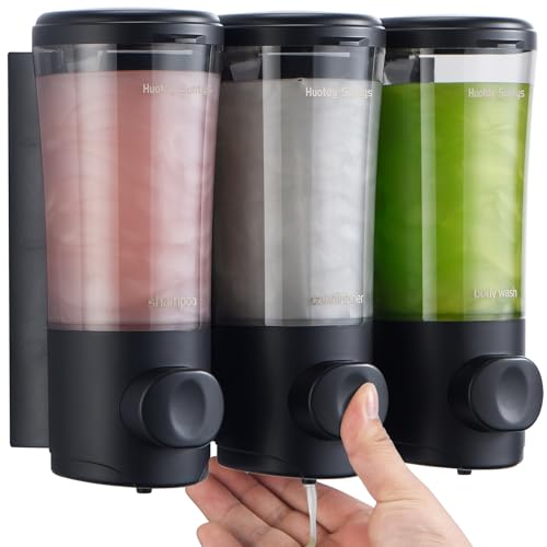 Shampoo and Conditioner Dispenser No Drill Shower Soap Dispenser Wall Mounted Shower Dispenser 3 Chamber with Upgrade Smooth Pump Head Bathroom Body Wash Soap Dispenser Set 450ml*3 Black - color: Black 3 Chamber
