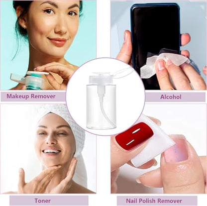 Push Down Pump Dispenser, 5.1oz Clear Pump Bottles with Alcohol, Acetone, Nail Polish Remover, Makeup Remover, Toner Stickers Empty Push Top Container for Liquid (150ml-2Pack) - size: 150ml-2pack