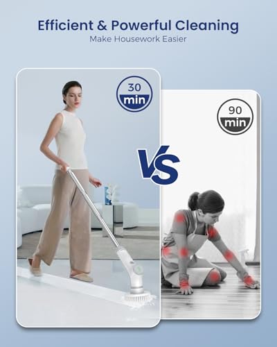 VEWIOR Electric Spin Scrubber, Cordless Cleaning Brush with 3 Adjustable Angle 2 Speeds 3 Replaceable Brush Heads, Electric Cleaning Brush for Floor Bathroom Tub Tile Kitchen Window
