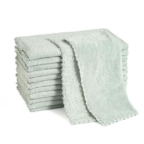 12 Pack Cleaning Cloth,Ultra Soft Absorbent Quick Drying Microfiber Cleaning rags,No scratches,Reusable,Washable,Lint Free Cleaning Towels for Kitchen,Window,Glass,car,11.8"×11.8"(Light Green) - color: Light Green