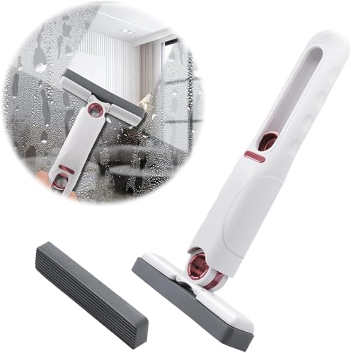 Mcbazel Portable Mini Cleaning Mop, Mini Sponge Mop, Wet and Dry Use Cleaning System, Mini Mop for Bathroom, Kitchen, Desktop, Glass, Living Room, Car (2 Sponge Head + 1 Squeeze Handle)