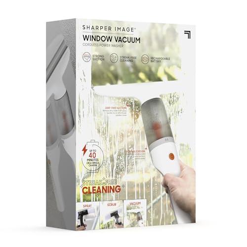 Sharper Image® 2-in-1 Window Vacuum Cleaner Kit – Cordless Squeegee, Spray Bottle, 11" Blade, 2 Washable Microfiber Pads| Cleaning Supplies Tool Set| Glass, Mirrors, Shower, Windows, Car Windshield