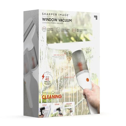 Sharper Image® 2-in-1 Window Vacuum Cleaner Kit – Cordless Squeegee, Spray Bottle, 11" Blade, 2 Washable Microfiber Pads| Cleaning Supplies Tool Set| Glass, Mirrors, Shower, Windows, Car Windshield