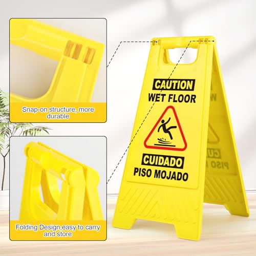 XPCARE Wet Floor Sign，Collapsible Bilingual Caution Wet Floor Sign, Double-Sided A-Frame Safety Caution Signs Commercial, 17.5 Inches, Yellow(2 PACK)
