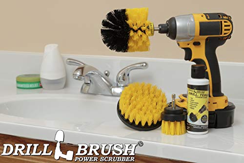 Drillbrush Heavy Duty Grout Cleaner Drill Brush Attachment Set With Drilltergent All Purpose Cleaner - Drill Powered Spin Brush For Cleaning Bathroom Surfaces Like Tile, Grout, Showers, Tubs, and More