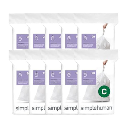 simplehuman Code C 200 Count Custom Fit Liners, Drawstring Kitchen Trash Bags, One-by-One Mess-Free Dispense, Extra Thick & Double Seamed, 50% PCR Plastic, 10-12 Liter / 2.6-3.2 Gallon, White - size: 200 Count (Pack of 1)