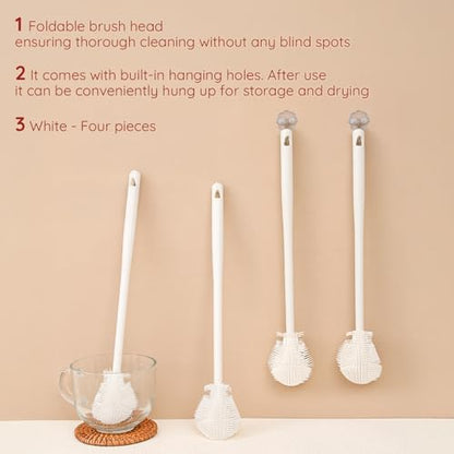 4PCS 360° Flexible Silicone Bottle Brush with Long Handle Soft Bristle Baby Bottle Brush Cleaner for Narrow Neck Water Bottles Straws Jars Deep Cleaning Brush Set 2025 New Bottle Cleaning Brush